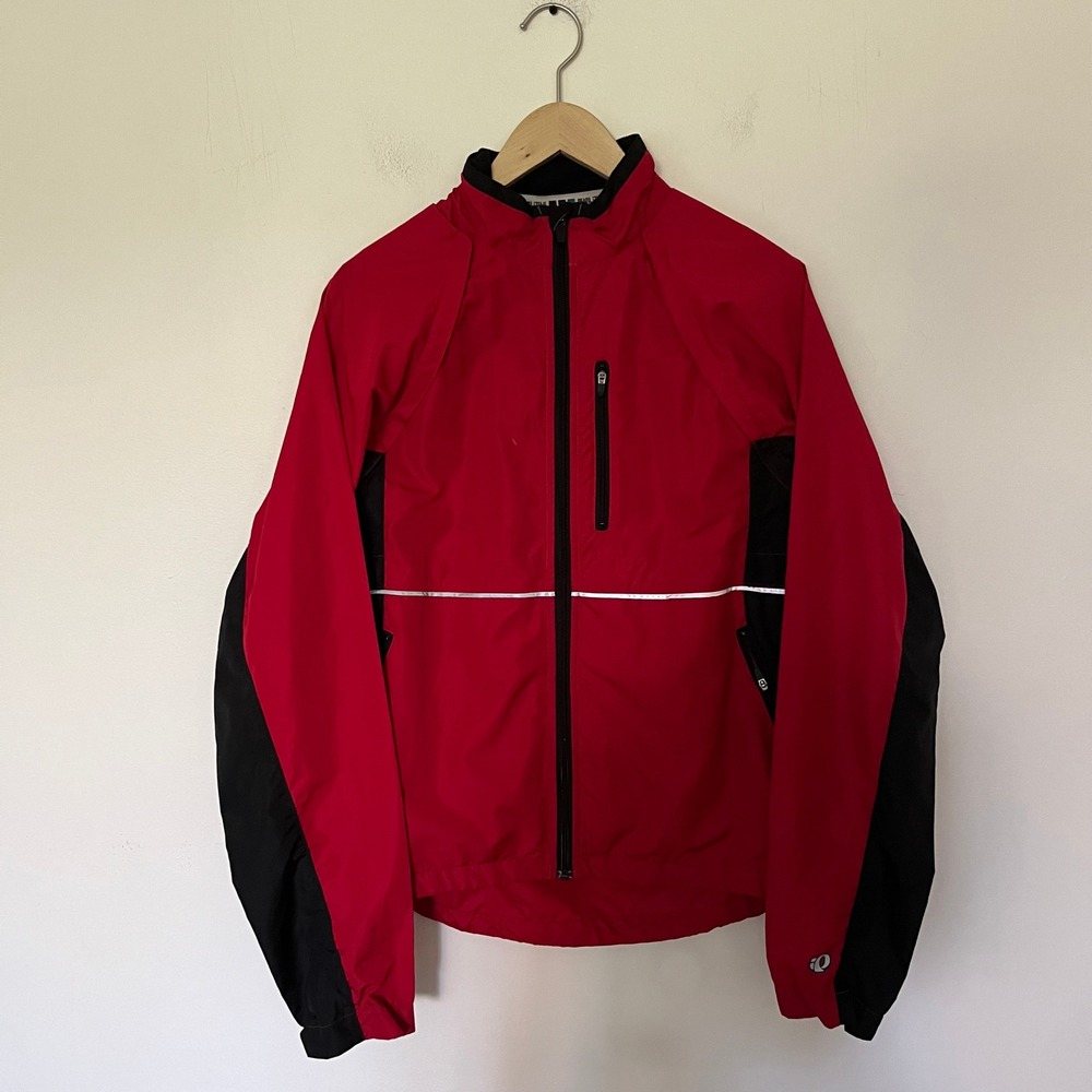Pearl Izumi Mens Medium Red Black Cycling Windbreaker Jacket Reflective Full Zip